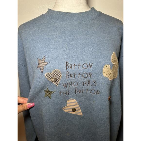 Vintage Sweatshirt L Button Children’s Book Embellished Crewneck Dead stock - Picture 3 of 8
